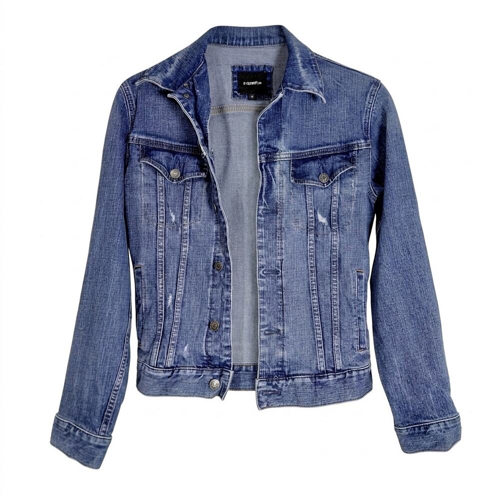 Express Blue Denim Stretch Button Up Jean Jacket Women Size XS